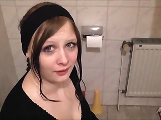 Chubby, clothed German girl gets pissed on and blows